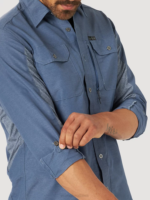 Wrangler Clothing Vintage Indigo (NSB89VN) Men ATG Mix Material Shirt 8V2H378