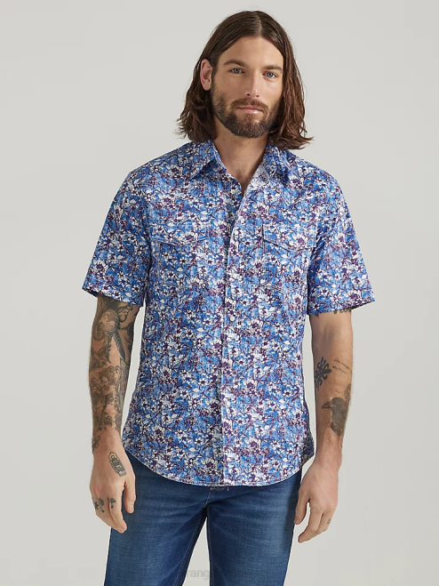 Wrangler Clothing Watercolor Violet (112327810) Men 20X Competition Advanced Comfort Short Sleeve Western Snap Print Shirt 8V2H504