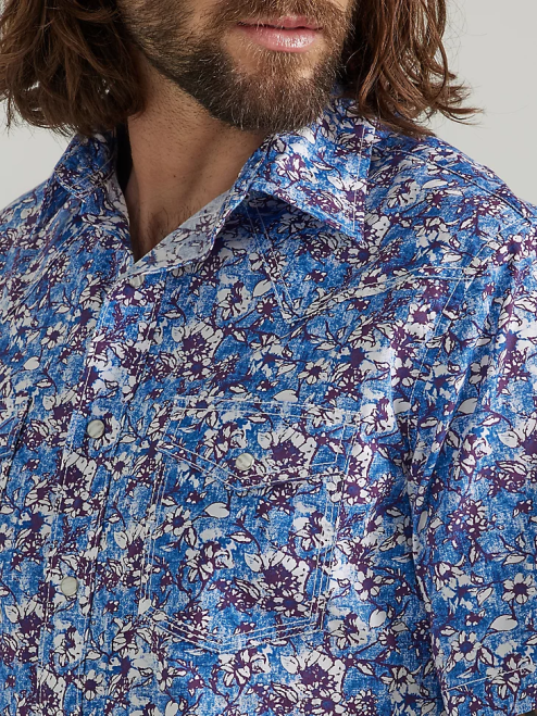Wrangler Clothing Watercolor Violet (112327810) Men 20X Competition Advanced Comfort Short Sleeve Western Snap Print Shirt 8V2H504