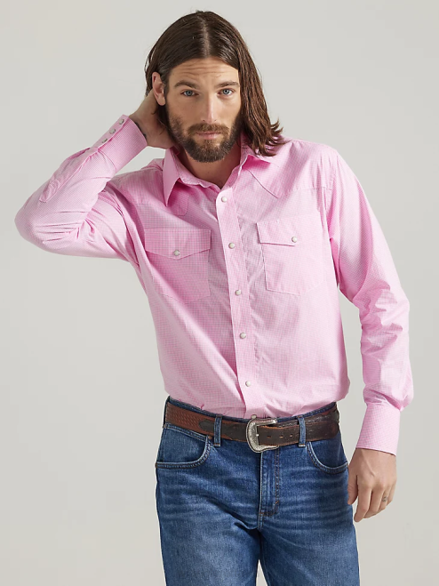 Wrangler Clothing White (71105WH) Men Western Snap Shirt - Long Sleeve Solid Broadcloth 8V2H449