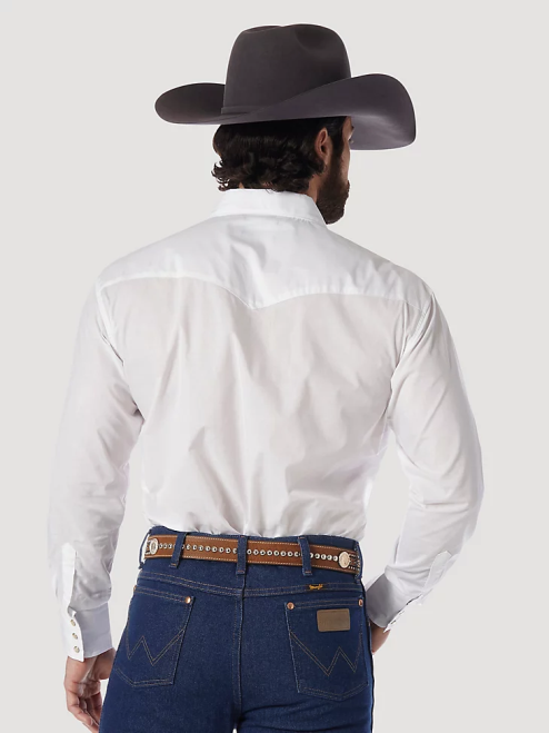 Wrangler Clothing White (71105WH) Men Western Snap Shirt - Long Sleeve Solid Broadcloth 8V2H449
