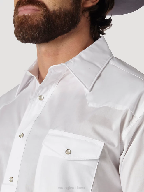 Wrangler Clothing White (71105WH) Men Western Snap Shirt - Long Sleeve Solid Broadcloth 8V2H449