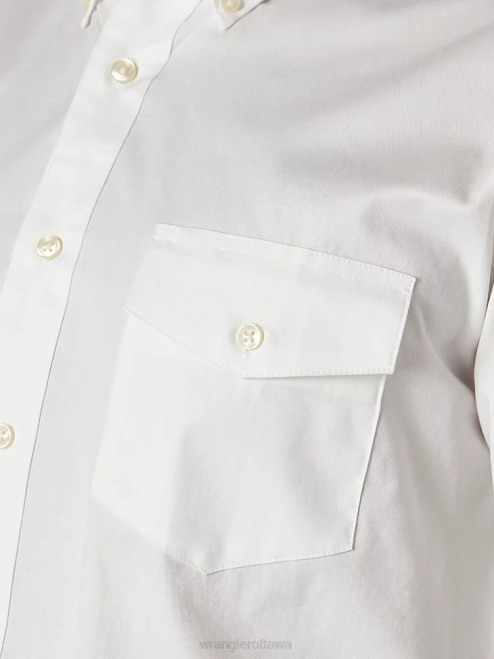 Wrangler Clothing White (71135CH) Men Painted Desert Long Sleeve Button Down Lightweight Solid Twill Shirt 8V2H298