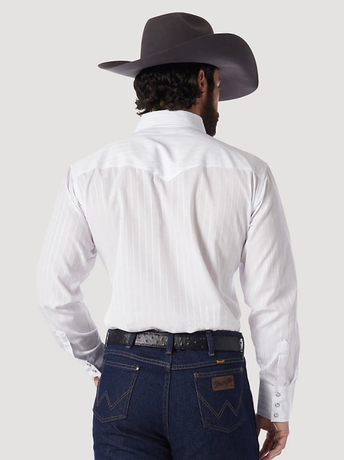 Wrangler Clothing White (75221WH) Men Western Long Sleeve Western Snap Dobby Stripe Shirt 8V2H469