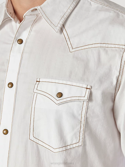 Wrangler Clothing White (MVR531W) Men Retro Long Sleeve Western Snap Solid Dobby Shirt 8V2H470