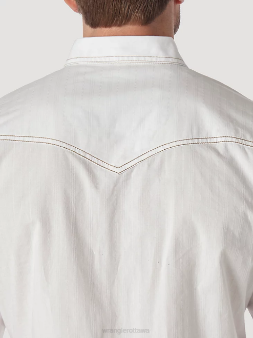 Wrangler Clothing White (MVR531W) Men Retro Long Sleeve Western Snap Solid Dobby Shirt 8V2H470