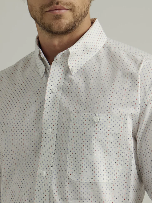 Wrangler Clothing White Divide (112327818) Men George Strait Short Sleeve Button Down One Pocket Print Shirt 8V2H302