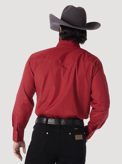 Wrangler Clothing Wine (75740WN) Men Western Long Sleeve Western Snap Dobby Stripe Shirt 8V2H468