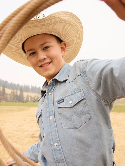 Wrangler Clothing Denim (BW1251B) Boys Cowboy Cut Western Snap Shirt 8V2H969