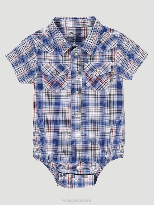 Wrangler Clothing Picnic Navy (112329292) Boys Short Sleeve Western Snap Bodysuit 8V2H1070