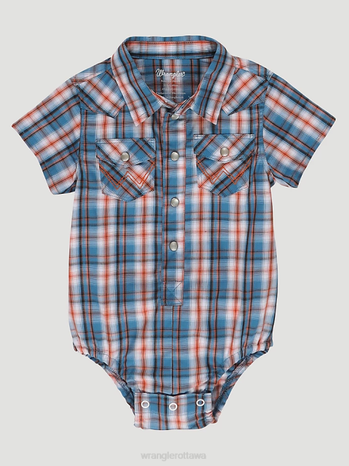 Wrangler Clothing Sunset Blue (112329293) Boys Short Sleeve Western Snap Bodysuit 8V2H1069