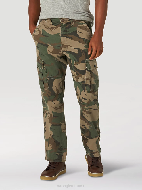 Wrangler Clothing Green Brown Camo (70ABW4M) Men Five Star Premium Relaxed Fit Flex Cargo Pant 8V2H220