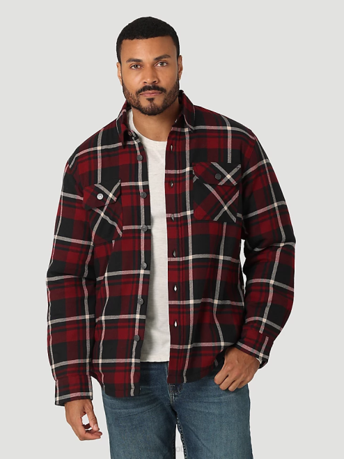 Wrangler Clothing Cabernet (112324455) Men Heavyweight Plaid Sherpa Lined Shirt Jacket 8V2H387