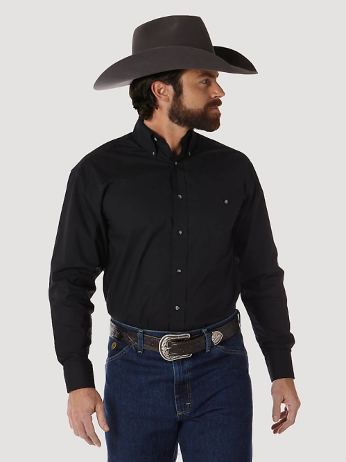 Clothing Black (MGS269X) Men Wrangler George Strait Long Sleeve Button Down Solid Shirt 8V2H292