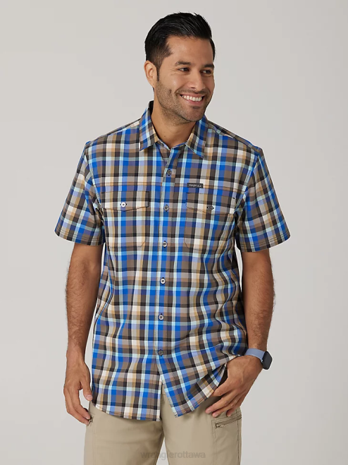 Wrangler Clothing Amethyst Seaside (112336151) Men Eco-Friendly Plaid Short Sleeve Camp Shirt 8V2H400