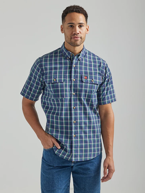 Wrangler Clothing Blue Ocean Green (112325151) Men RIGGS Workwear Plaid Work Shirt 8V2H671