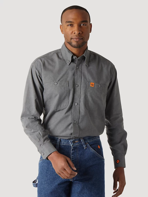 Wrangler Clothing Grey (FR3W01G) Men RIGGS Workwear FR Flame Resistant Twill Solid Work Shirt 8V2H401