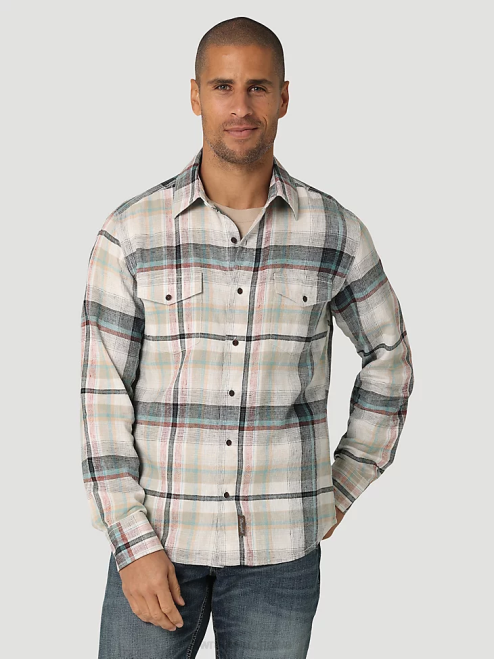 Wrangler Clothing Off White (112324853) Men Retro Premium Long Sleeve Button Down Plaid Shirt 8V2H336