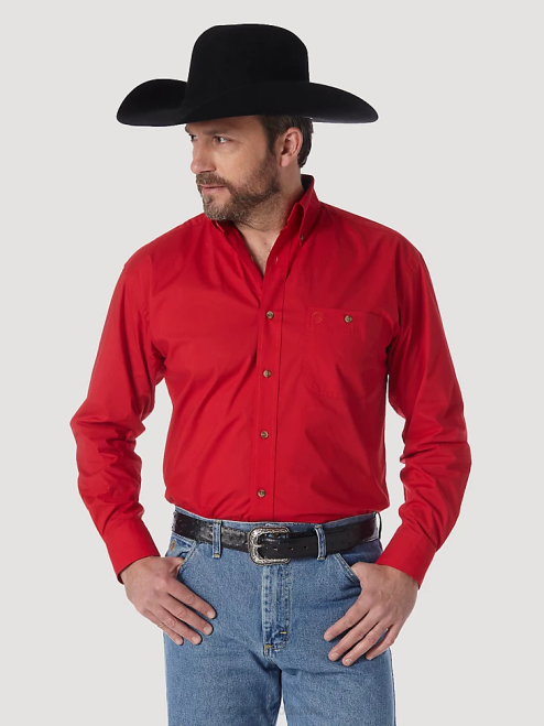 Wrangler Clothing Red (MGS274R) Men George Strait & National Patriot Button Down Solid Shirt 8V2H373