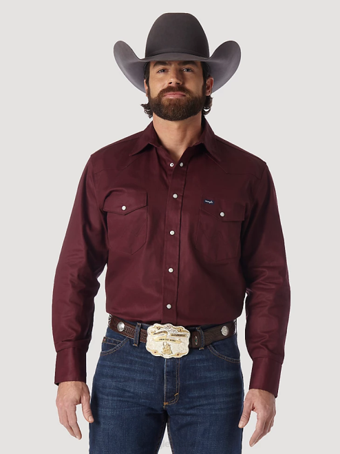 Wrangler Clothing Red Oxide (MS70719) Men Cowboy Cut Firm Finish Long Sleeve Western Snap Solid Work Shirt 8V2H423