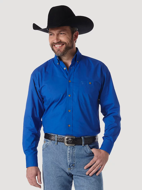 Wrangler Clothing Royal Blue (MGS273B) Men George Strait & National Patriot Button Down Solid Shirt 8V2H371