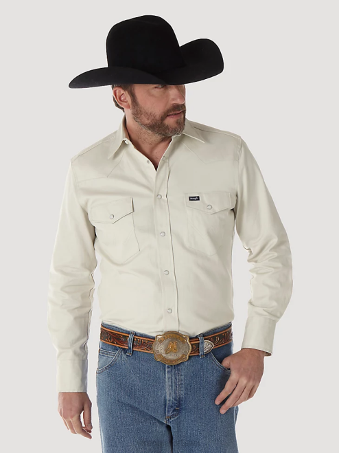 Wrangler Clothing Stone (MS71319) Men Cowboy Cut Firm Finish Long Sleeve Western Snap Solid Work Shirt 8V2H418