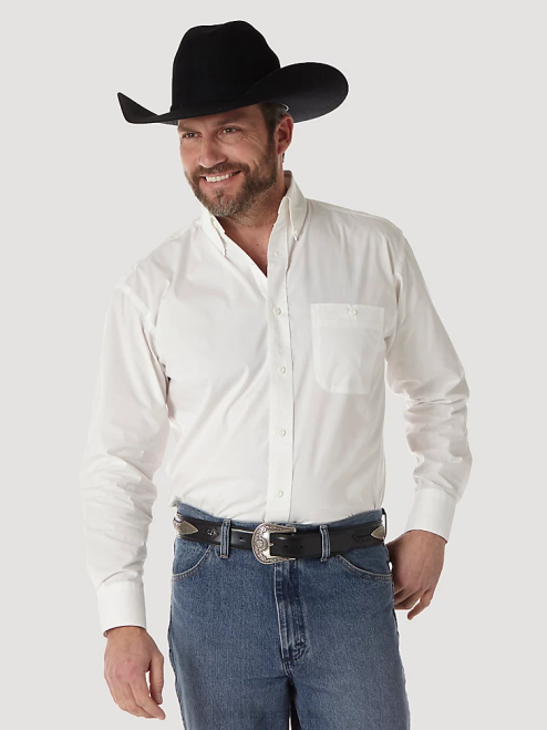 Wrangler Clothing White (MGS268W) Men George Strait & National Patriot Button Down Solid Shirt 8V2H372