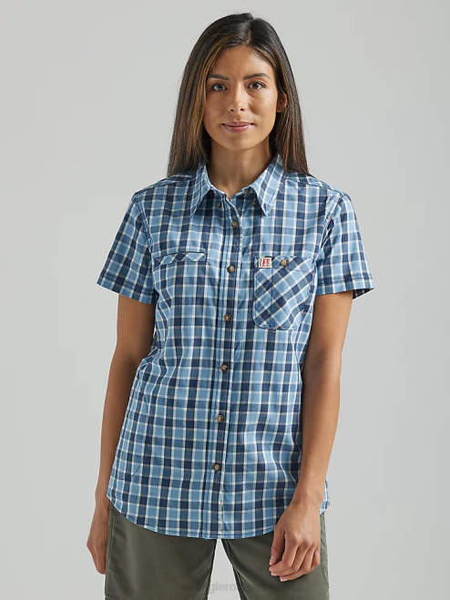 Wrangler Clothing Blue Deep (112325690) Women RIGGS Workwear Short Sleeve Foreman Button Down Shirt 8V2H907