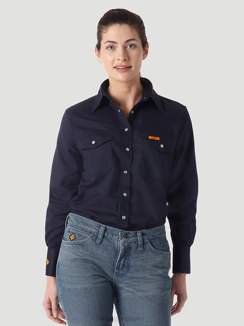 Wrangler Clothing Navy (FRLW03N) Women FR Flame Resistant Long Sleeve Solid 8V2H894